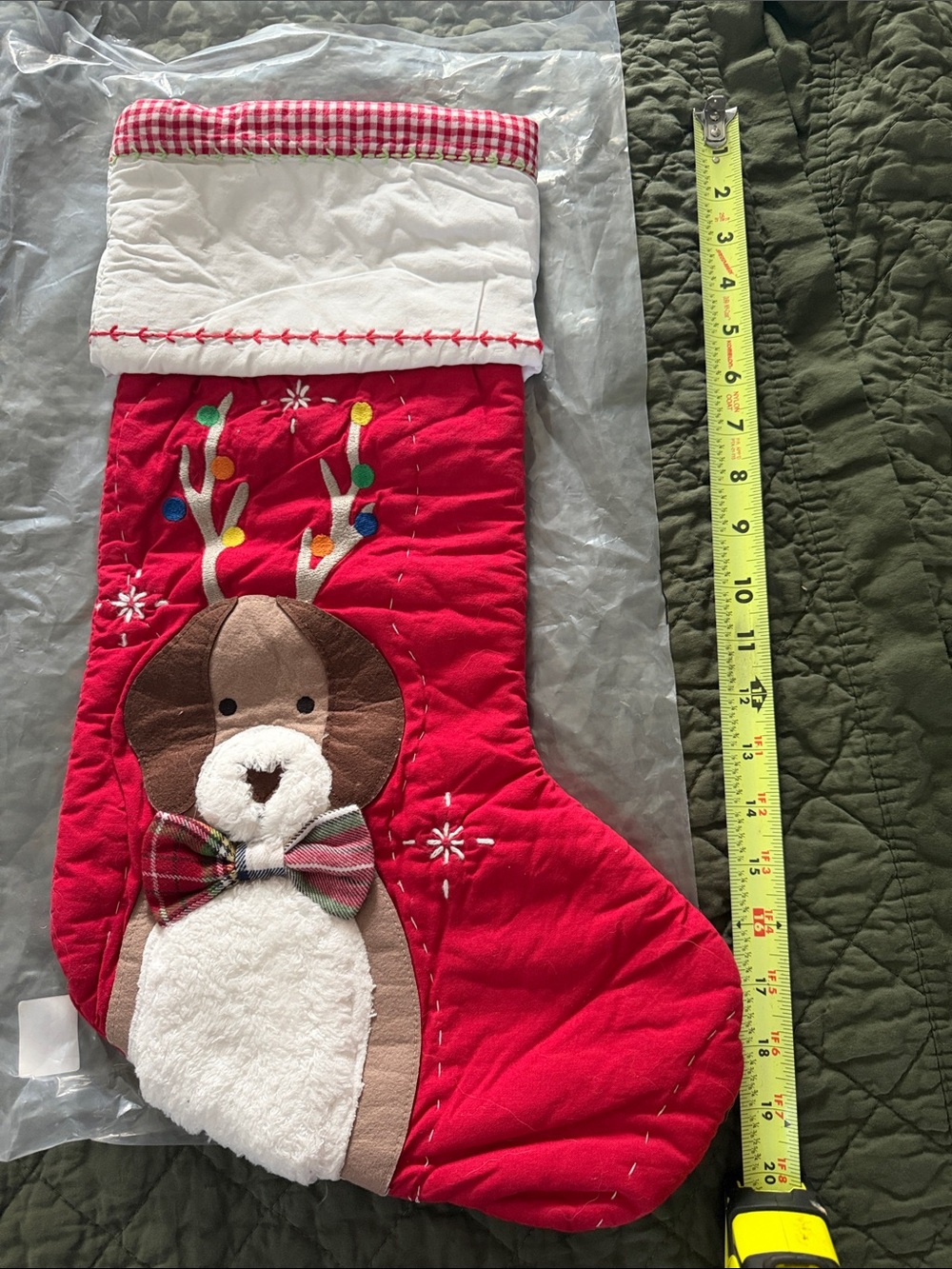 NWT pottery barn kids Holiday Reindeer Plush Red Christmas Stocking
